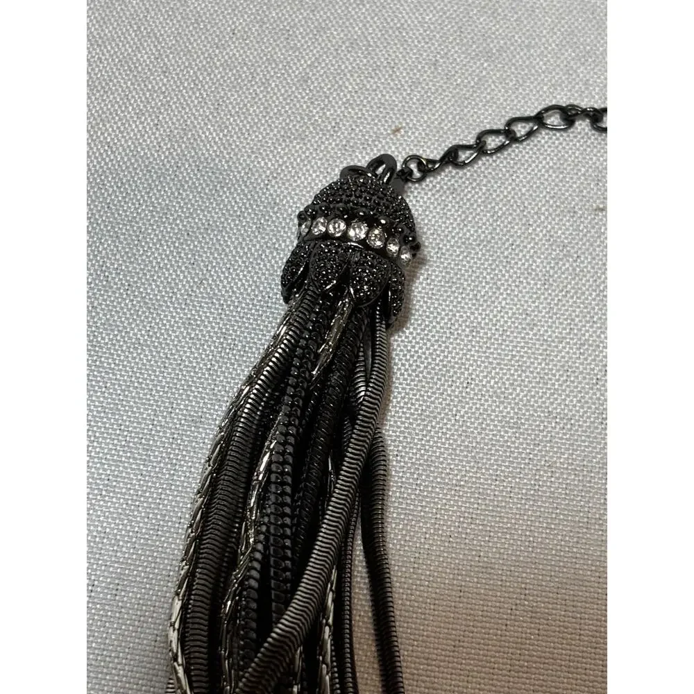 Kiam Family Silver‎ Tone, Chunky Multi Strand Silver & Black Chain Necklace Bold